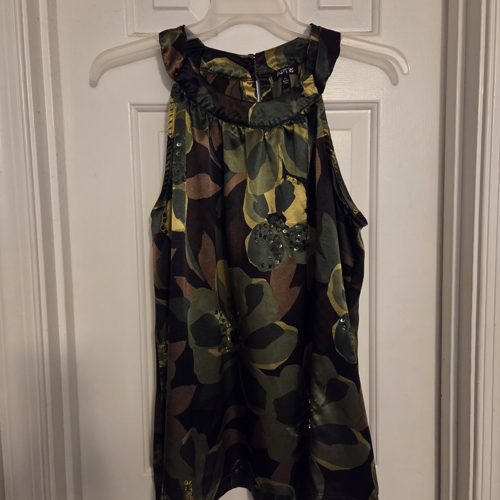 Apt. 9 Flower Patterned Sleeveless Blouse In Shades Of Greens/Browns. Size XL - Picture 2 of 11